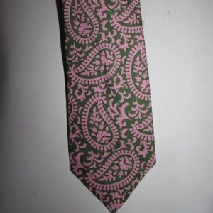 J CREW Green & Pink Paisley Cotton Necktie 3 1/2"